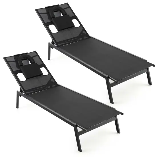 Costway Patio Tanning Lounge Chair 5-Position Outdoor Recliner with Face Hole Poolside {2}