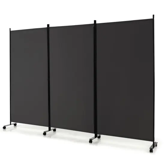 Costway 3-Panel Folding Room Divider 6Ft Rolling Privacy Screen withLockable Wheels Black/Brown/Grey/White {9}
