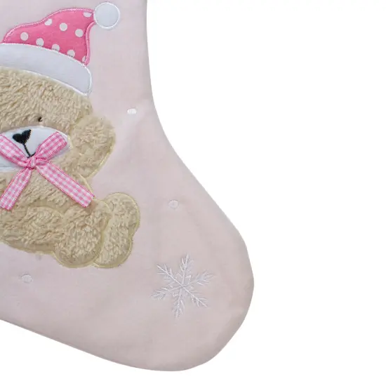Northlight Baby's 1st Christmas Embroidered Teddy Bear Stocking - 19" - Pink and White {5}
