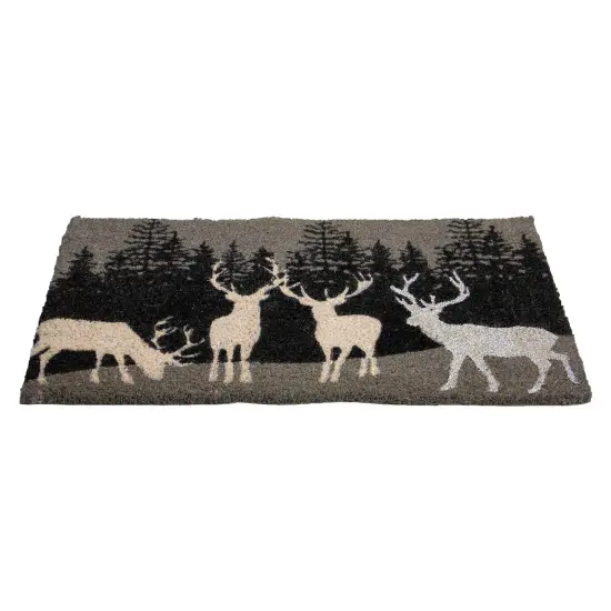 Northlight Natural Coir Rectangular Forest Reindeer Christmas Doormat 18" x 30" Black {4}