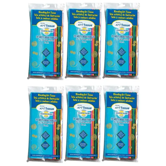 Deluxe Bleeding Art Tissue, 20 Assorted Colors, 20" x 30", 20 Sheets Per Pack, 6 Packs {1}