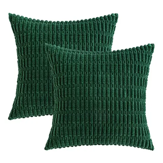 MIULEE Pack of 2 Dark Green Corduroy Decorative Throw Pillow Covers 18x18 Inch Soft Boho Striped Pillow Covers Modern Farmhouse Home Decor for Christmas Sofa Living Room Couch Bed {2}