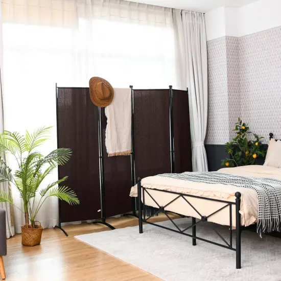 4-Panel Foldable Room Divider Privacy Screen with Steel Frame Brown {6}