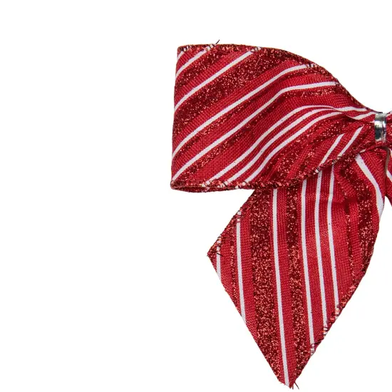 Northlight Glitter Striped 2-Loop Christmas Bow Decorations - 5.5" - Red - Pack of 6 {5}