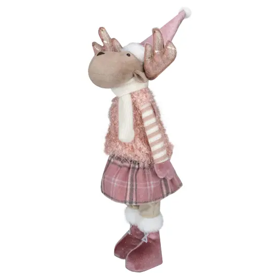 Northlight Standing Girl Moose Christmas Figurine - 26" - Pink and Beige {4}