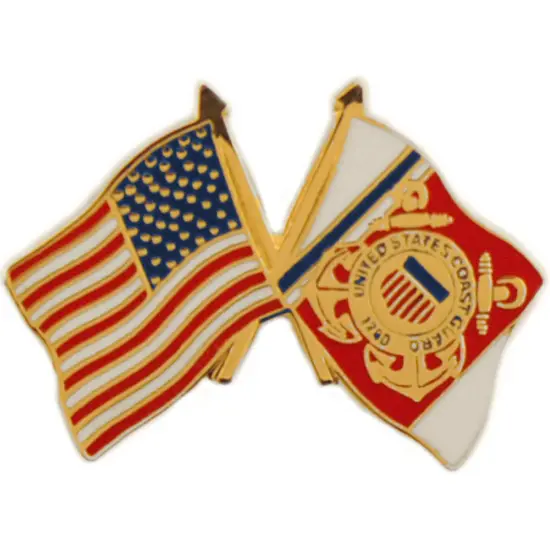 U.S. Coast Guard & American Flags Pin 1" {1}