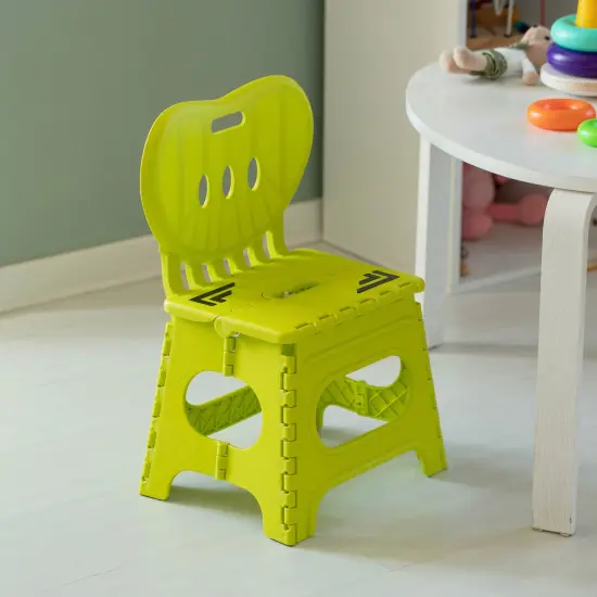 Plastic Foldable Step Stool with Back Support, Heart Shaped Backrest, Portable Chair with Handle, Kids Stepping Stool and Bathroom Stool, Collapsible Step Stool Green {2}