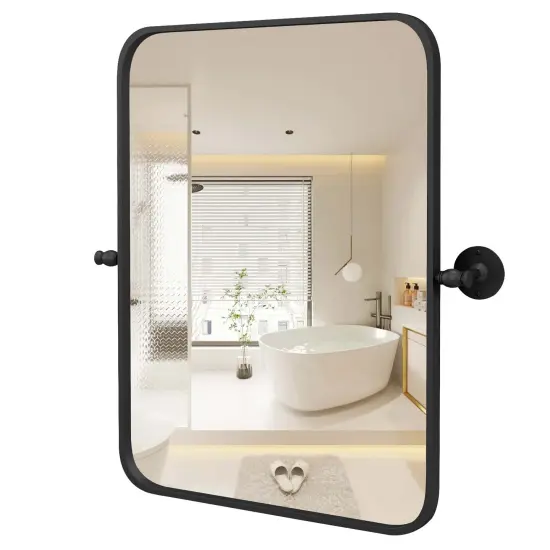 Costway 30 x 22 Inch Black Metal Framed Pivot Rectangle Wall-Mounted Mirror Black {1}