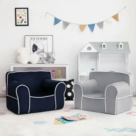 Upholstered Kids Sofa with Velvet Fabric and High Quality Sponge Grey {6}
