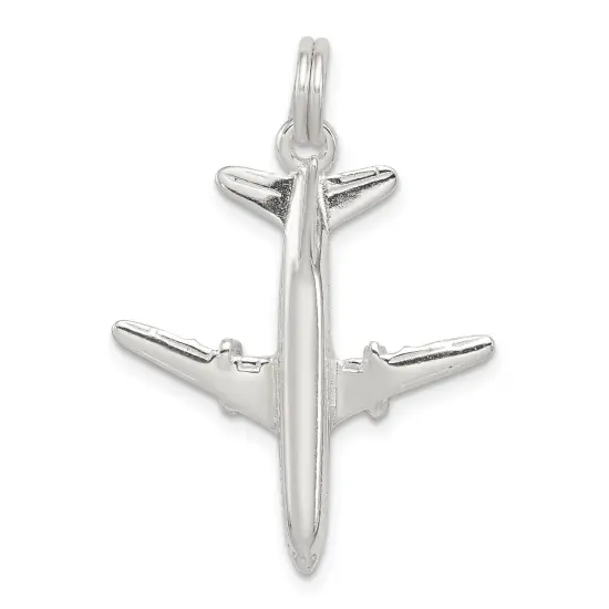 Sterling Silver Airplane Charm Airliner Pendant Jewelry 25mm x 22mm {1}