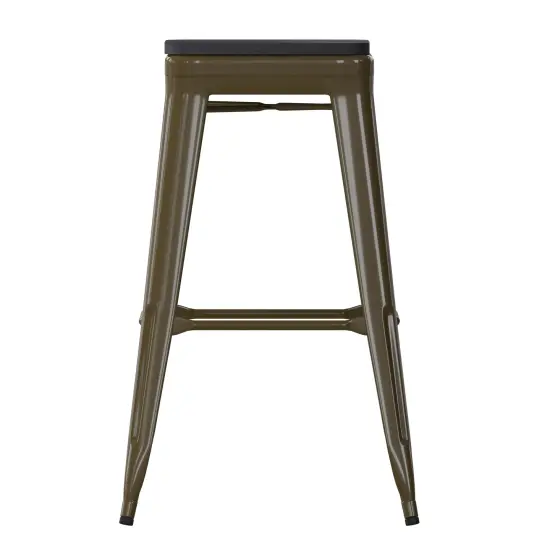 Emma and Oliver Cory Set of Four Backless Metal Stools with All-Weather Poly Resin Seats for Indoor Use Only Gun Metal/Black {5}