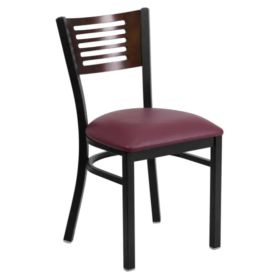 Emma and Oliver Decorative Slat Back Metal Restaurant Dining Chair Walnut/BurgVYL/Black {1}