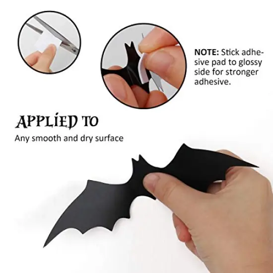Coogam 60PCS Halloween Bats Decoration, 4 Different Sizes Realistic PVC Black 3D Scary Bat Sticker for Home Decor DIY Wall Decal Bathroom Indoor Hallowmas Party Supplies {5}