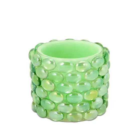 Melrose 4" Green Beaded LED Lighted Battery Operated Flameless Pillar Candle - Amber Flicker Flame {1}