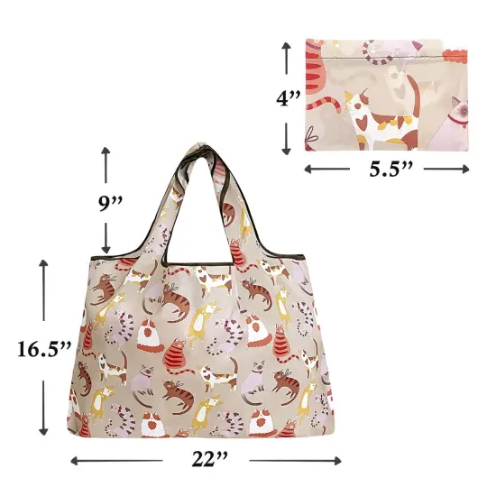Wrapables Large Foldable Tote Nylon Reusable Grocery Bags Neutral Felines {6}