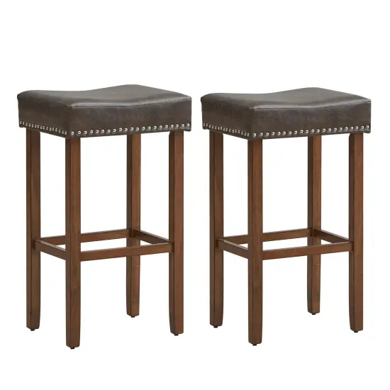 Upholstered Bar Stools Set Of 2 With Footrests For Counter Grey {3}