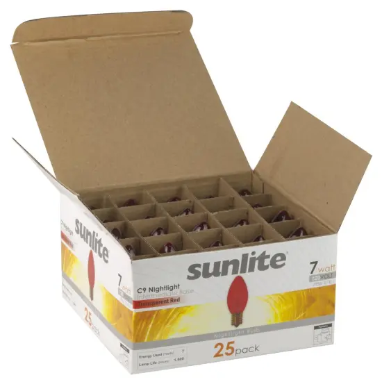 25Pk - SUNLITE 7w C9 Colored Night Light Intermediate Base Red Incandescent Bulb {2}