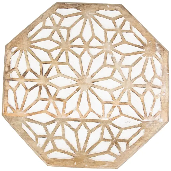 Northlight 24" Antique Brushed White Carved Octagonal Side Table {5}