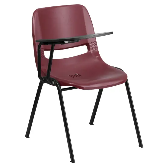 Emma and Oliver Ergonomic Shell Chair with Right Handed Flip-Up Tablet - Tablet Arm Desk Burgundy {2}