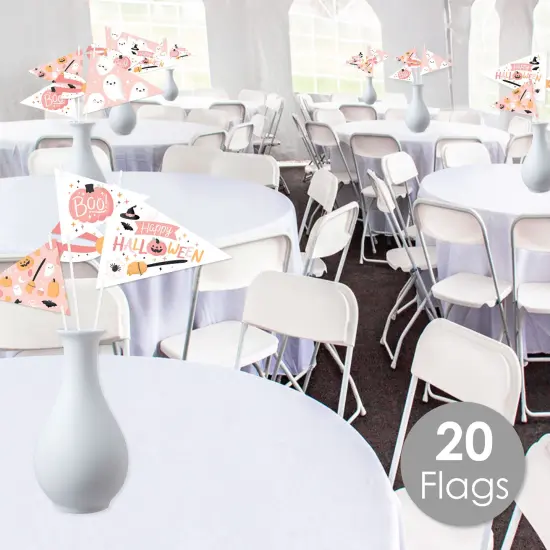 Big Dot of Happiness Pastel Halloween - Triangle Pink Pumpkin Party Photo Props - Pennant Flag Centerpieces - Set of 20 {3}