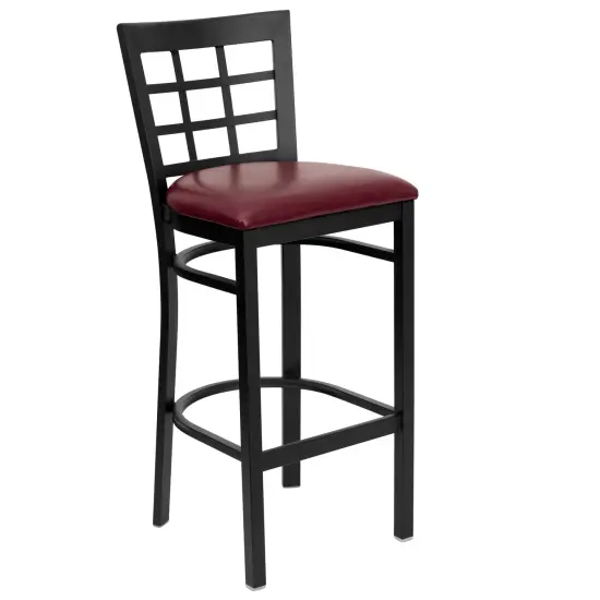 Emma and Oliver Window Back Metal Restaurant Dining Barstool BurgVYL/BlackMetal {1}