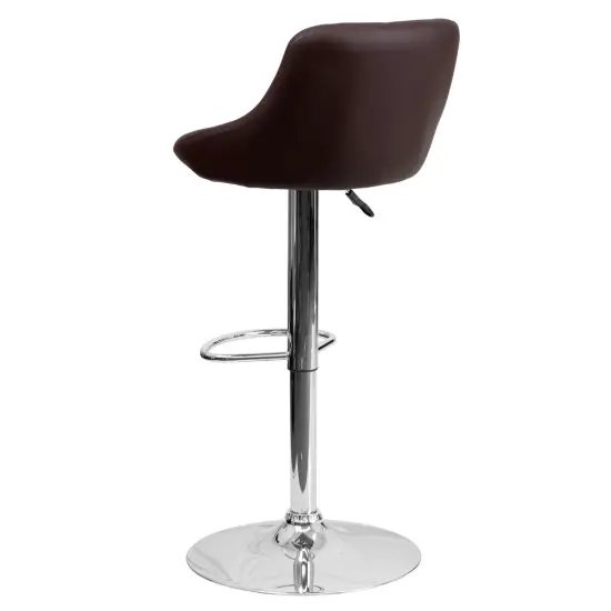 Emma and Oliver 2 Pack Contemporary Vinyl Bucket Seat Adjustable Height Barstool with Diamond Pattern Back and Chrome Base Brown {4}