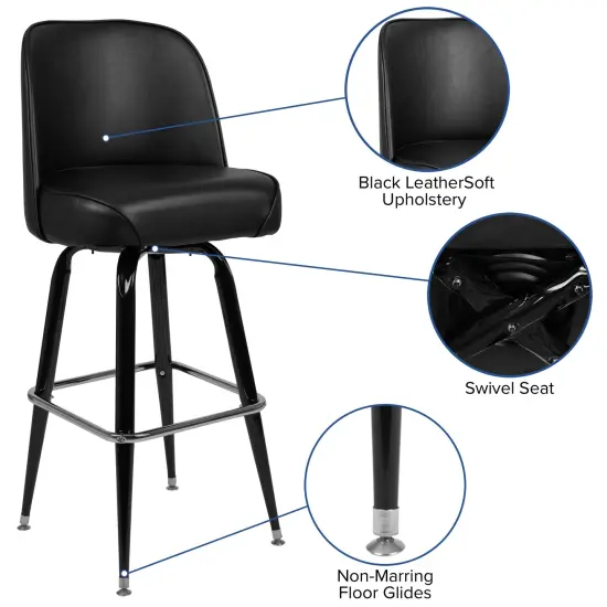 Emma and Oliver Metal Barstool with Swivel Bucket Seat Black {3}