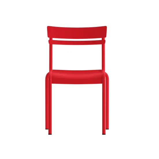 Emma and Oliver Rennes Armless Powder Coated Steel Stacking Dining Chair with 2 Slat Back for Indoor-Outdoor Use {3}