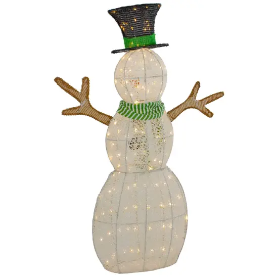 Northlight 43" LED Lighted Snowman with Top Hat and Green Scarf Outdoor Christmas Decoration White {7}
