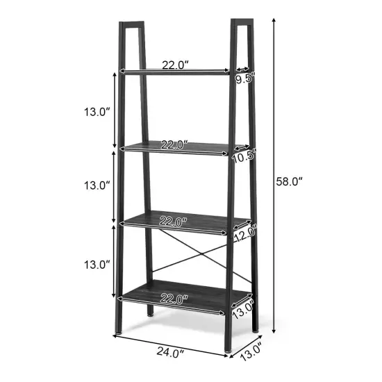 4-Tier Wood Ladder Shelf Display Rack with Metal Frame {3}