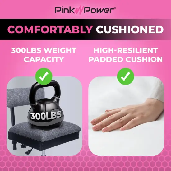 Pink Power Sewing Chair with Wheels and Adjustable Back Support - Hydraulic Armless Sewing Machine Chair for Crafting, Quilting - Sewing Room Furniture -Ergonomically Designed Professional Craft Chair {5}