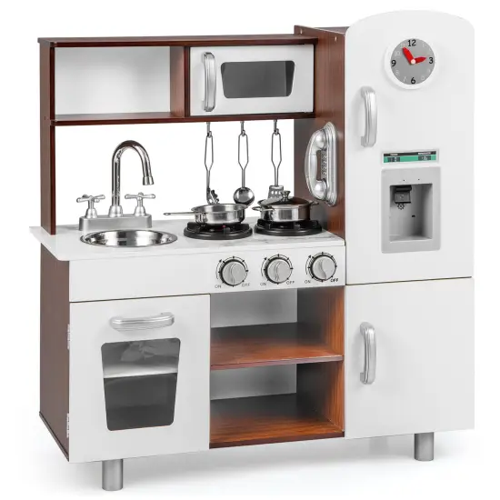 Kids Kitchen Playset With Realistic Sounds And Lights-White and Brown {3}
