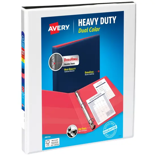 Avery Heavy-Duty Dual Color 3 Ring Binder, 1/2 Inch Slant Rings, White/Black View Binder (17880) {1}