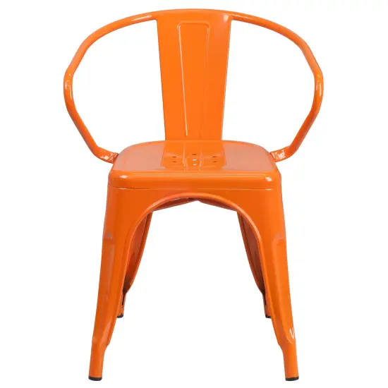 Emma and Oliver Commercial Grade Colorful Metal Indoor-Outdoor Chair with Arms Orange {3}
