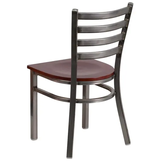 Emma and Oliver 2 Pack Clear Coated Ladder Back Metal Restaurant Chair Mahogany/ClearCoated {3}