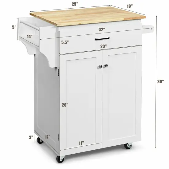 Utility Rolling Storage Cabinet Kitchen Island Cart with Adjustable Shelf White {4}