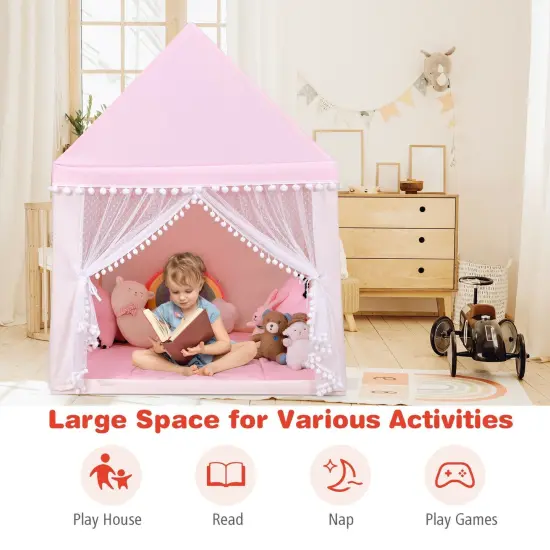 Kids Play Tent Large Playhouse Children Play Castle Fairy Tent Gift with Mat Pink {3}