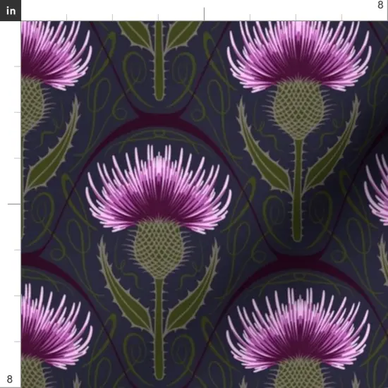 Various Fabrics by the Yard or Fat Quarter Art Nouveau Medium Scale Botanicals Thistle Dark Blue Purple Custom Printed Fabric by Spoonflower {4}