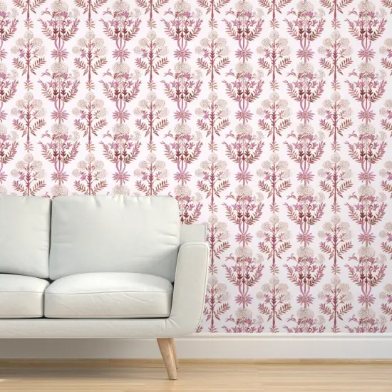 Pre-Pasted Wallpaper 2FT Wide Boho Flowers Pink Watercolor Large Scale Botanical Custom Pre-pasted Wallpaper by Spoonflower {5}