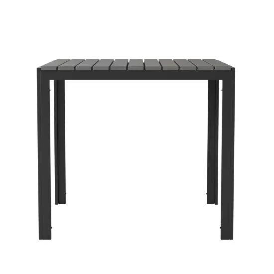 Merrick Lane Tristan All-Weather Indoor/Outdoor Square Patio Dining Table for 4 with Steel Frame and Poly Resin Slatted Top Black/Black {3}