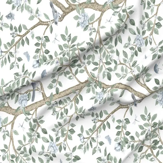 Various Fabrics by the Yard or Fat Quarter Botanical Nature Floral Blue Green Tree Spring Bird Large Scale Art Nouveau Chinoiserie Custom Printed Fabric by Spoonflower {6}