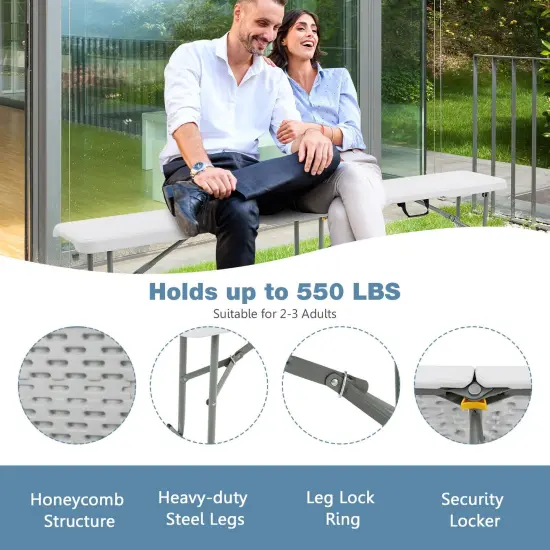 6 Feet Portable Picnic Folding Bench 550 lbs Limited with Carrying Handle {5}