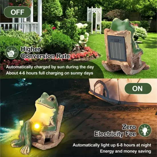 Frog Garden Statue Outdoor Figurine Lights Solar Garden Frog Ornament Decor Art {4}