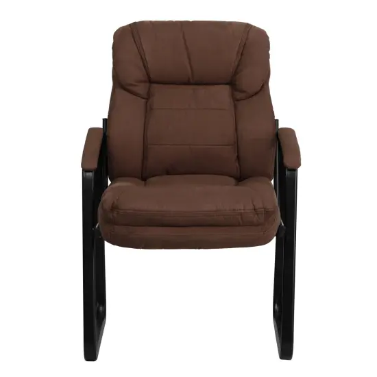 Emma and Oliver Executive Side Reception Chair with Lumbar Support and Sled Base Brown Microfiber {3}
