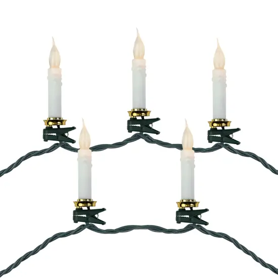 Northlight LED Clip On Flickering Candle Christmas Lights - 7' Green Wire - 10ct White {3}