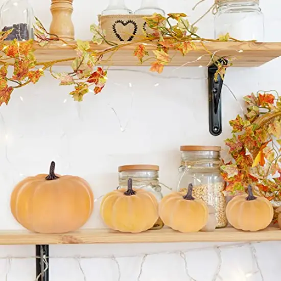 12 Pcs Assorted Small Orange Artificial Pumpkins Decorative Fall Pumpkins Harvest Pumpkins Foam Pumpkins for Gifts Fall Wedding Baby Shower Thanksgiving Halloween Table Centerpiece Mantel Decor {4}