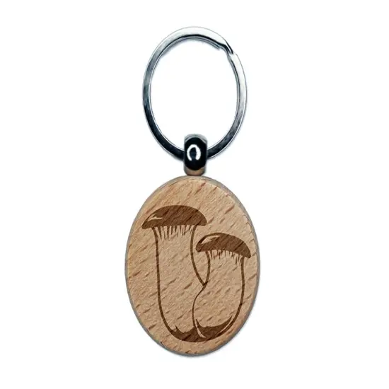 Eryngii King Oyster Trumpet Mushroom Fungus Engraved Wood Round Keychain Tag Charm {1}