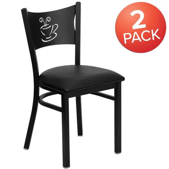 Emma and Oliver 2 Pack Coffee Back Metal Restaurant Chair BlackVYL/BlackMetal {5}