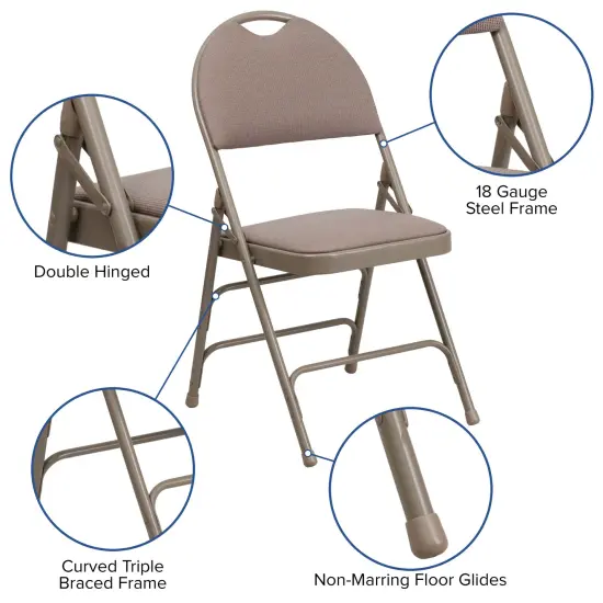 Emma and Oliver 4 Pack Home & Office Easy-Carry Party Events Padded Folding Chair BeigeFabric/Beige {1}