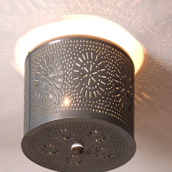 Irvin's Country Tinware Round Ceiling Light with Chisel in Country Tin {4}